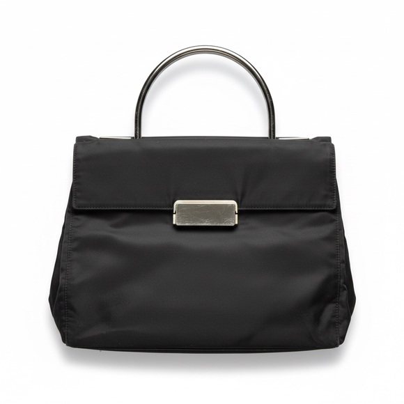 Prada Handbags - PRADA BLACK METAL HANDLE NYLON SATCHELL TOTE BAG